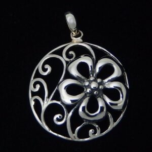 Filigree Spirals and Flower Silver Pendant