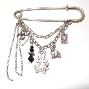 Safety Pin Brooch With Cat Charms