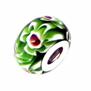 Kiwi Green Flowers Murano Glass Bead