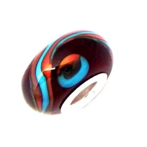 Burgundy Murano Glass Bead With Blue Swirls