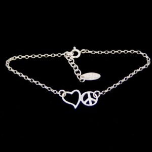 Peace love bracelet in sterling silver